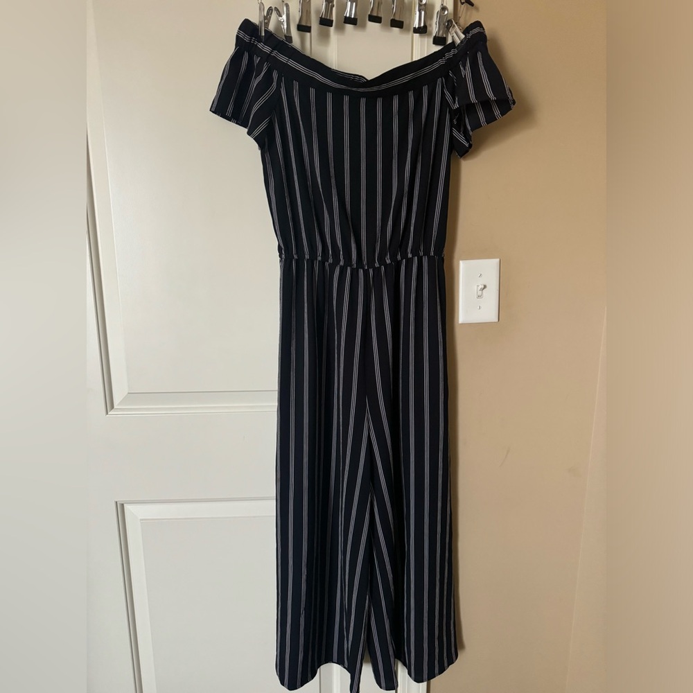 Love Culture Navy Blue and White Striped Jumpsuit